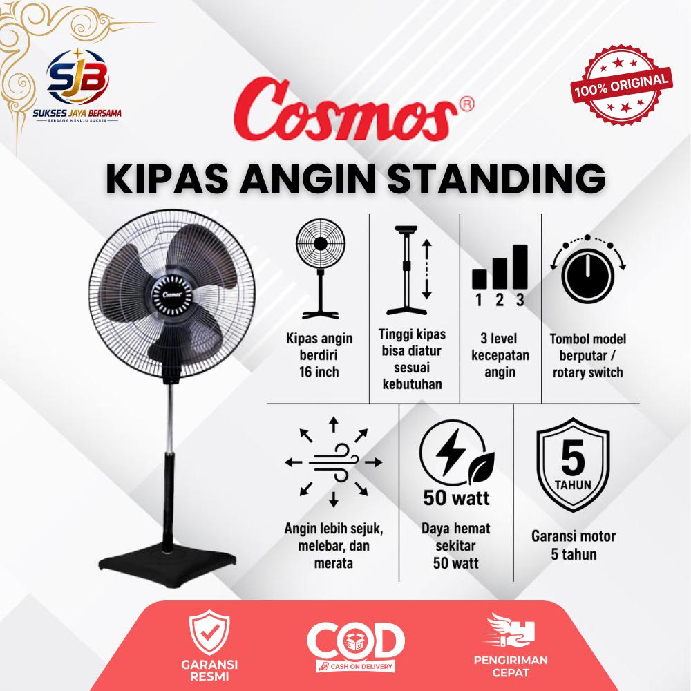 COSMOS Kipas Angin 16 SDB Kipas Angin Standing 16Inch Jangkauan Luas Garansi Resmi