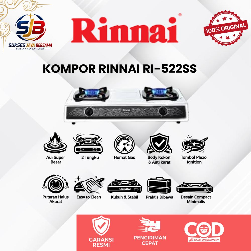 Kompor Gas Rinnai 2 Tungku Stainless RI-522SS