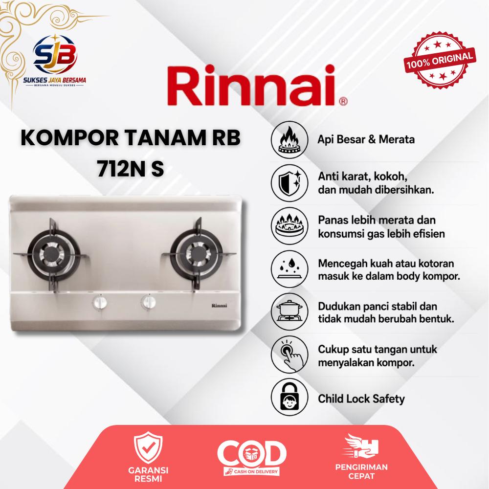 RINNAI Kompor Tanam 2 Tungku RB 712 N Stainless Steel Garansi Resmi