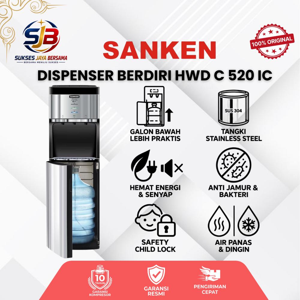 SANKEN Dispenser Galon Bawah HWD C 520 IC Stainless Steel Anti Jamur Garansi Resmi