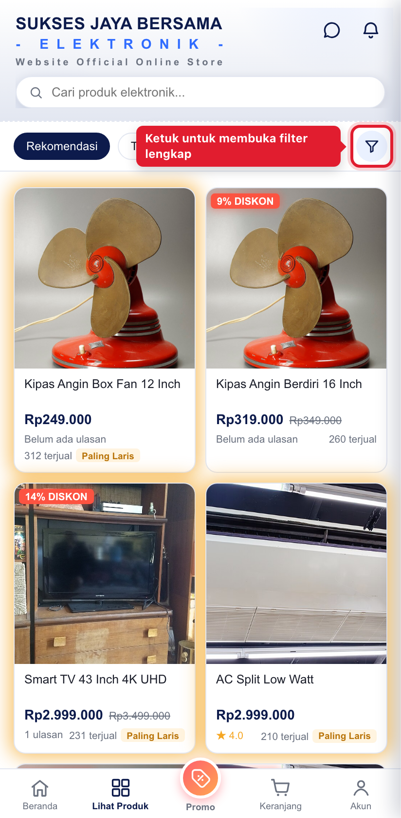 Ketuk tombol filter untuk menyaring