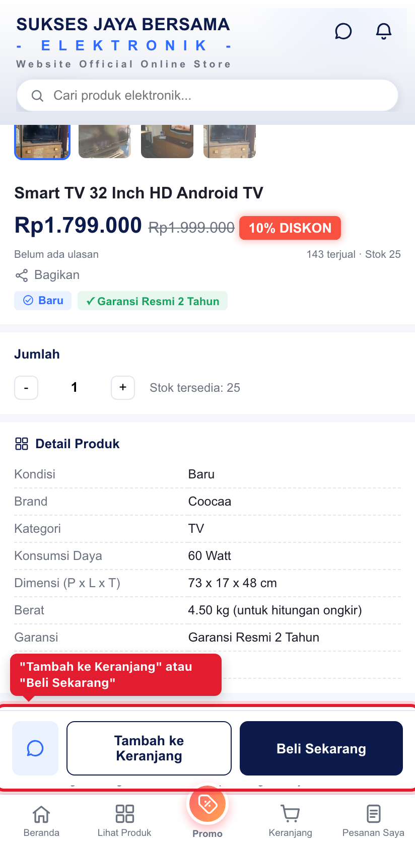 Ketuk "Tambah ke Keranjang" atau "Beli Sekarang"